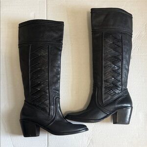 Fossil - Felicia Genuine Leather Woven Braided Tall Riding Boots - Black - 10